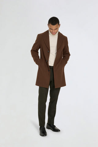 Josh Wool Melton Overcoat in Brown