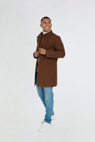 George Wool Melton Coat with Funnel Neck in Brown