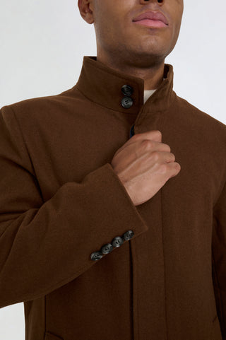 George Wool Melton Coat with Funnel Neck in Brown