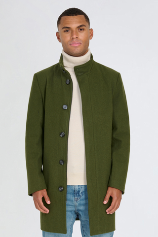 George Wool Melton Coat with Funnel Neck in Khaki