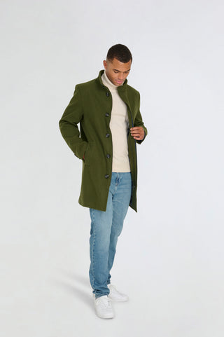 George Wool Melton Coat with Funnel Neck in Khaki