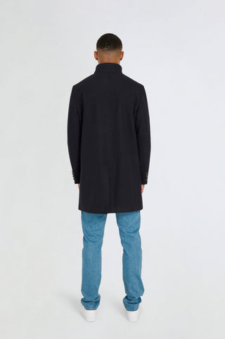 George Wool Melton Coat with Funnel Neck in Navy