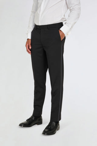 Leo Tuxedo Dinner Trousers with Satin Stripe Detail in Black