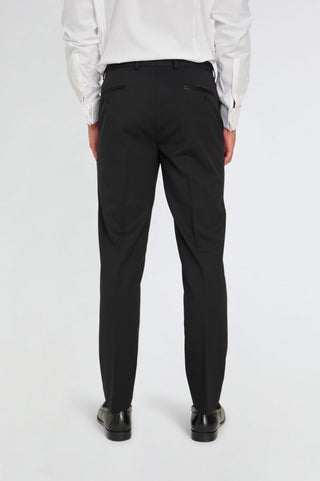 Leo Tuxedo Dinner Trousers with Satin Stripe Detail in Black