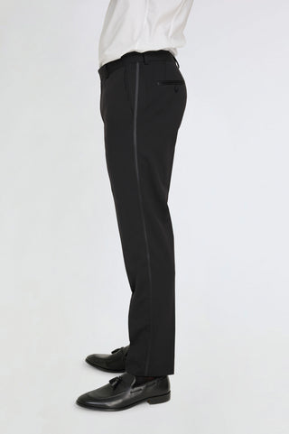 Leo Tuxedo Dinner Trousers with Satin Stripe Detail in Black