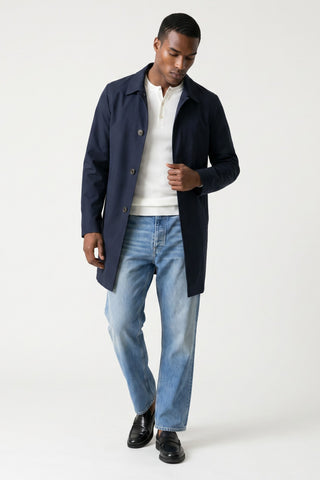 HARRISON Navy Single Breasted Trench Coat
