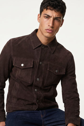 Santino Suede Trucker Jacket in  Brown