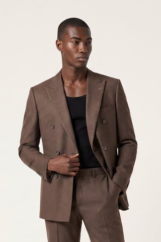 Giacomo Slim Fit Double Breasted Suit Jacket in Brown
