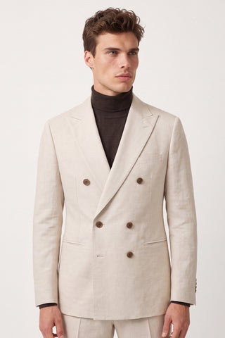 Giacomo Slim Fit Double Breasted Suit Jacket in Stone