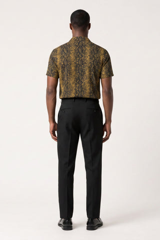 Harry Brown Mono Revere Collar Fashion Shirt in Black Gold Check