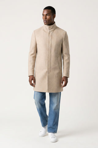 Harry Funnel Neck Coat in Oatmeal