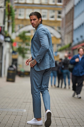 Harry Slim Fit Paper Touch Cotton Single Breasted Suit Blazer in Mid Blue