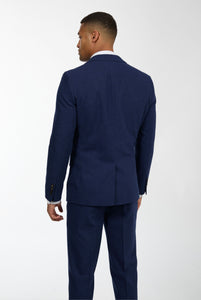 Eton Wool Tweed Three Piece Slim Fit Suit in Navy