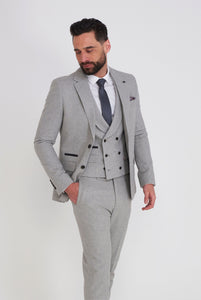 Eton Wool Tweed Three Piece Slim Fit Suit in Light Grey