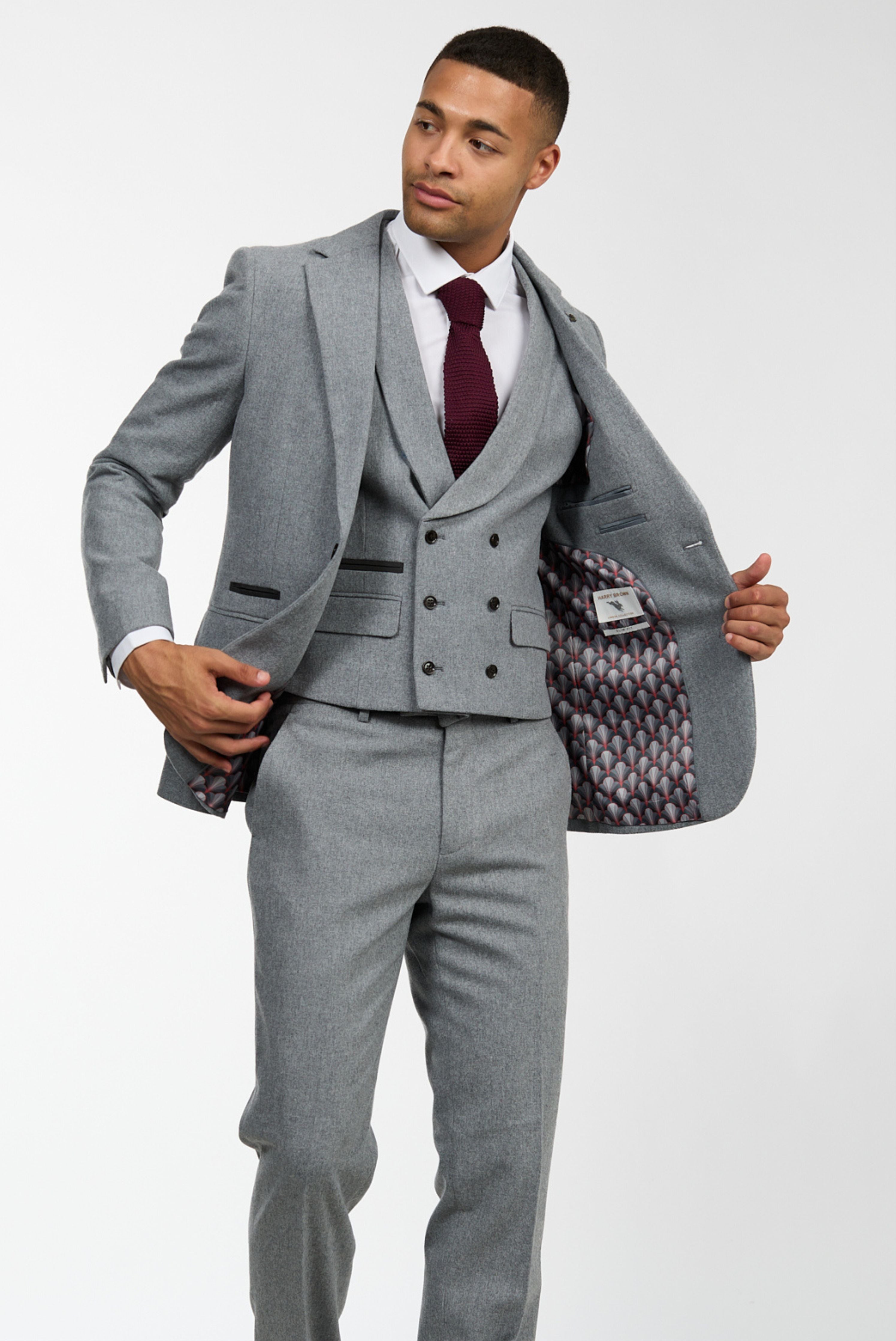 Wool Tweed Three Piece Slim Fit Suit in Grey Harry Brown London