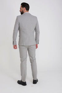 Eton Wool Tweed Three Piece Slim Fit Suit in Light Grey