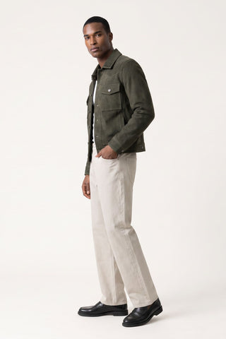Leon Real Suede Shacket in Dark Olive