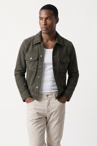 Leon Real Suede Shacket in Dark Olive