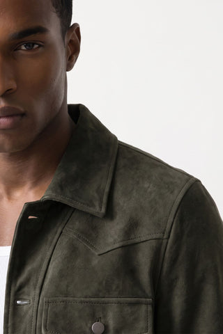 Leon Real Suede Shacket in Dark Olive