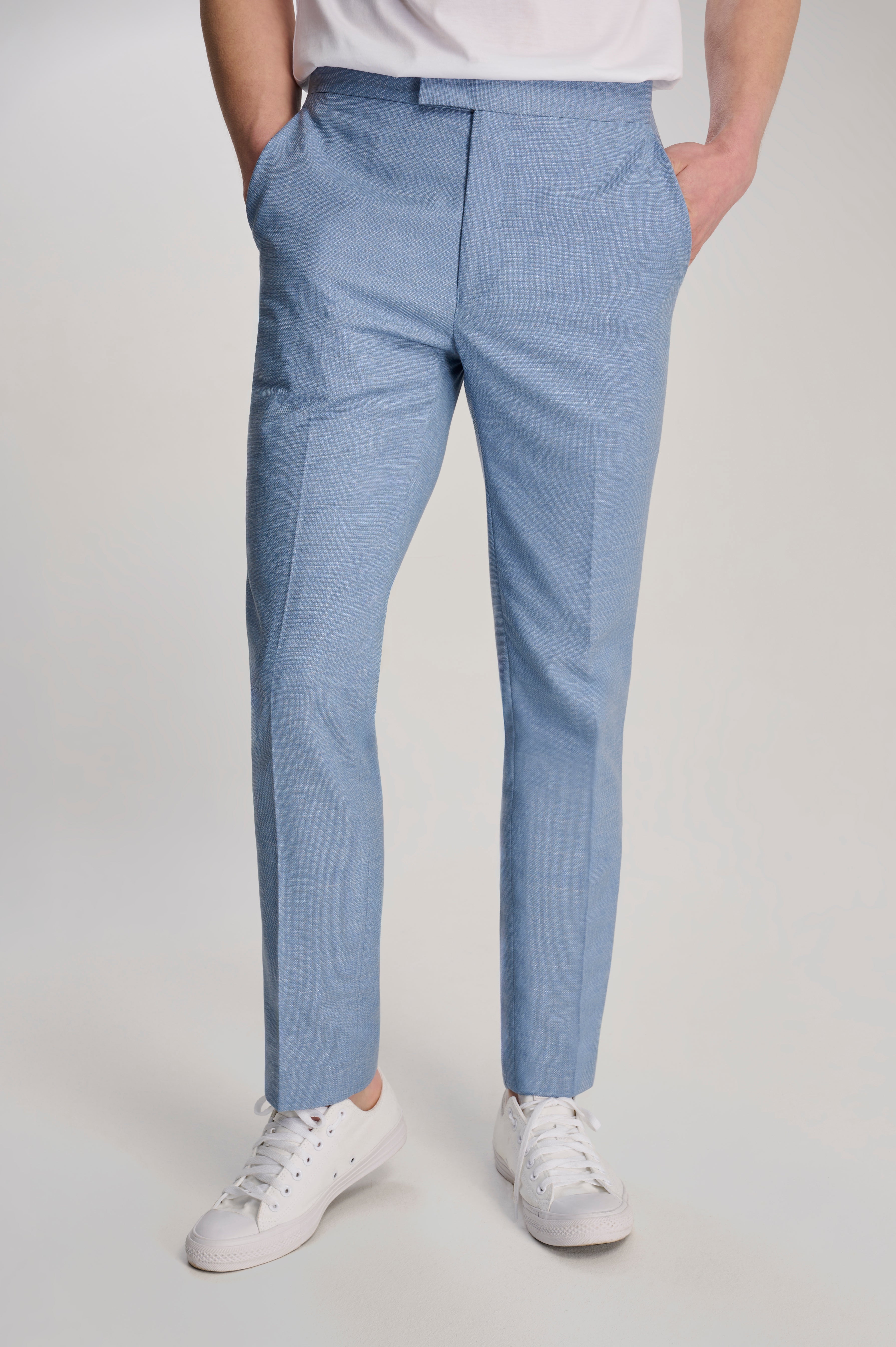 Sandro Slim Fit Linen Look Suit Trousers in Light Blue