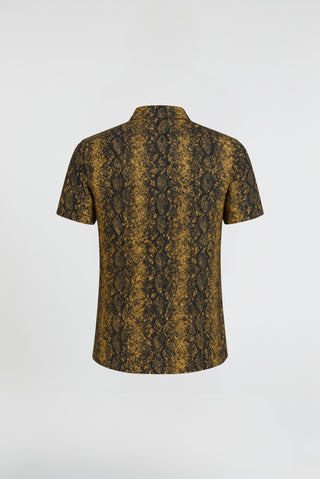 Harry Brown Mono Revere Collar Fashion Shirt in Black Gold Check