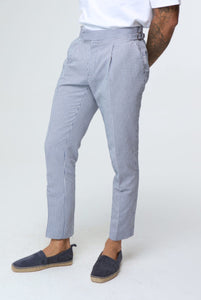 Elevate your formal look with our Blue Stripe Linen Trousers, ideal for Prom, weddings, and race day. 