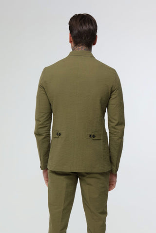 DEAKIN Cotton Linen Seersucker Blazer in Green