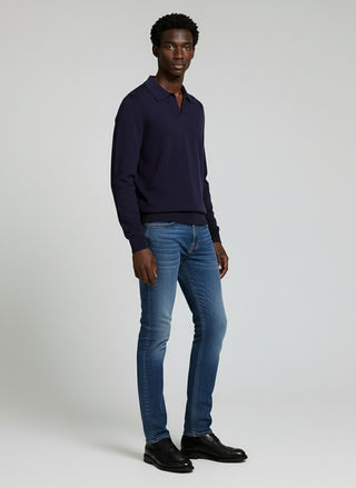 Rohan Open Collar Navy Long Sleeve Polo Shirt