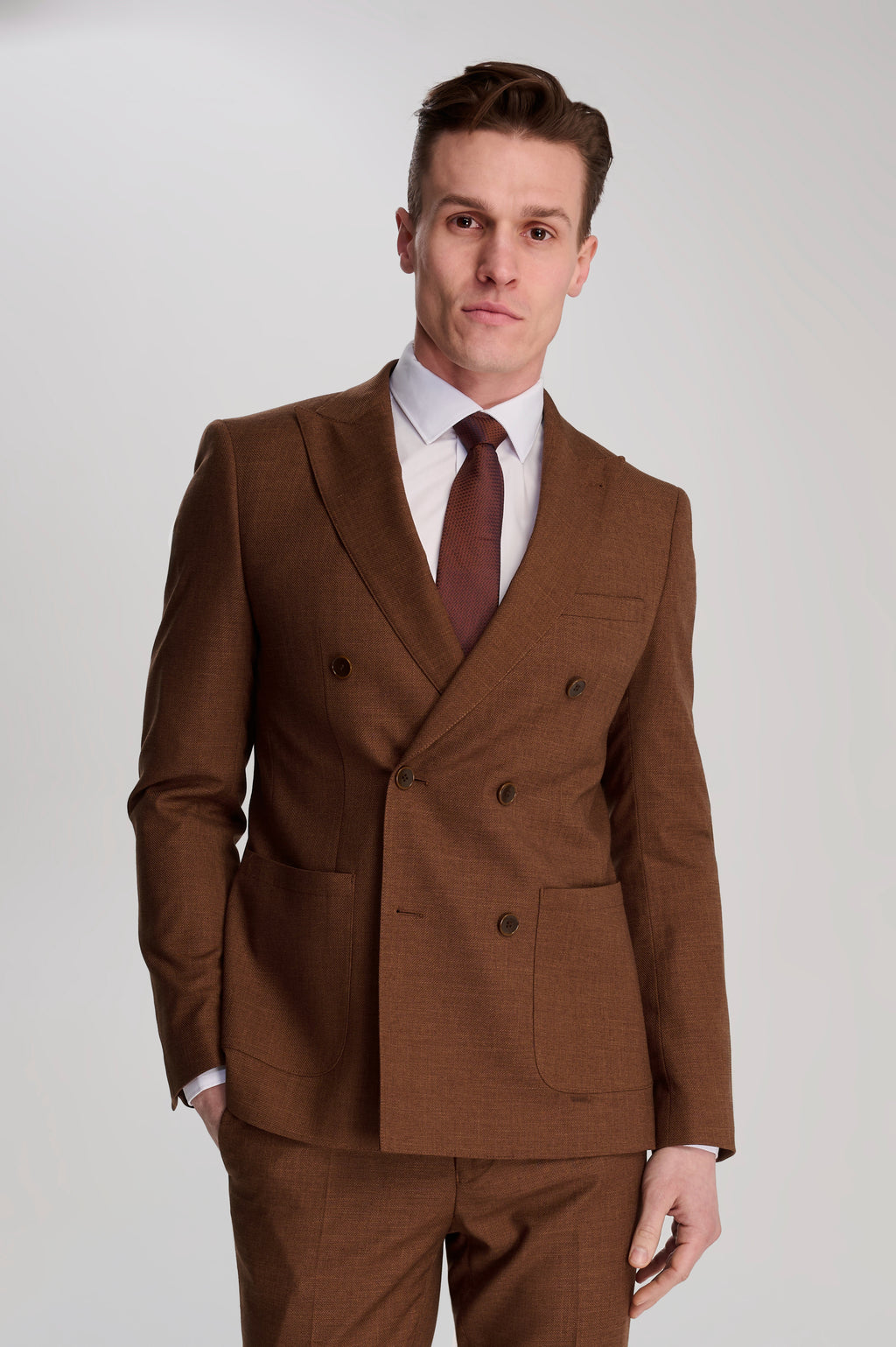 Double-Breast Suit Jacket - Rust Linen Look | Harry Brown – Harry Brown ...