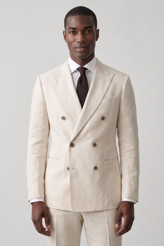 Giacomo Slim Fit Double Breasted Suit Jacket in Stone