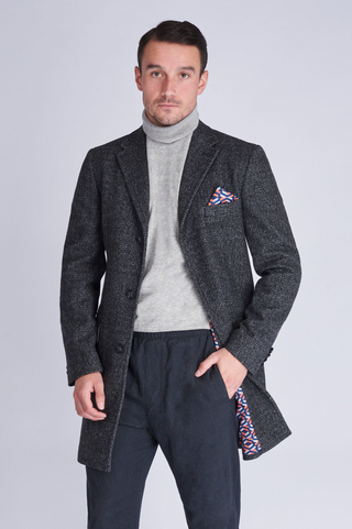 LANDON Single Breasted Grey Herringbone Coat