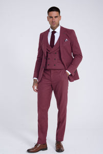 Eton Wool Tweed Three Piece Slim Fit Suit in Winter Berry