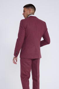 Eton Wool Tweed Three Piece Slim Fit Suit in Winter Berry