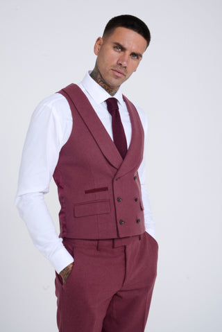 Eton Wool Tweed Three Piece Slim Fit Suit in Winter Berry