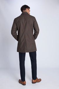 HARRISON Dark Brown Check Single Breasted Trench Coat