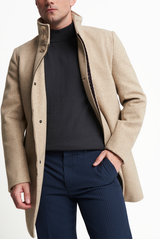 Harry Funnel Neck Coat in Oatmeal