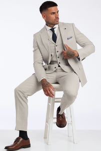 Leo Linen Slim Fit Three Piece Suit in Grey