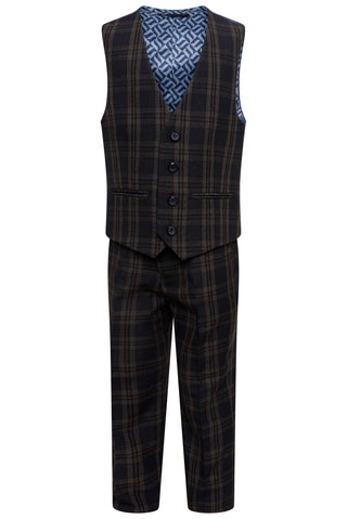 Little Otis Three Piece Suit in Navy Brown Check