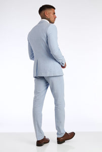 Leo Linen Three Piece Suit in Sky Blue