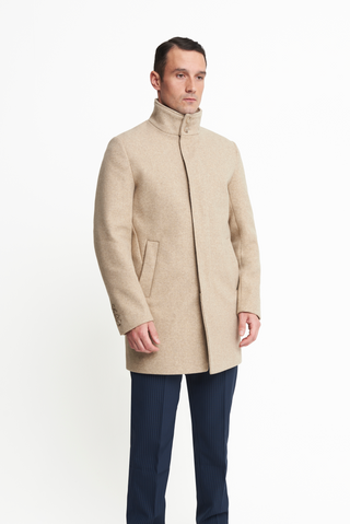 Harry Funnel Neck Coat in Oatmeal