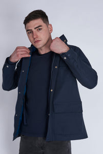 Jamie Navy Cotton Hooded Coat