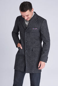 LANDON Single Breasted Grey Herringbone Coat