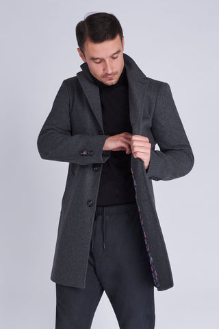 EVERETT Single Breasted Grey Wool Coat