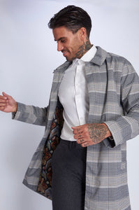 HARRISON Black White Check Single Breasted Trench Coat