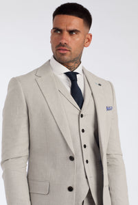 Leo Linen Slim Fit Three Piece Suit in Grey