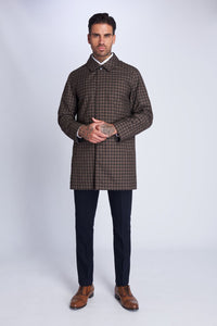 HARRISON Dark Brown Check Single Breasted Trench Coat