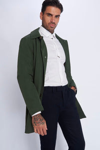 HARRISON Olive Single Breasted Trench Coat
