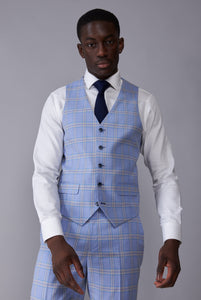 CLIVE Pale Blue & Cream Check Three Piece Suit