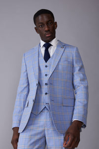 CLIVE Pale Blue & Cream Check Three Piece Suit