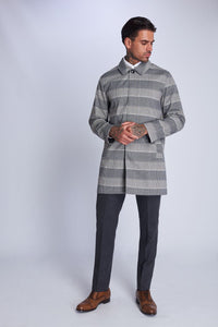 HARRISON Black White Check Single Breasted Trench Coat
